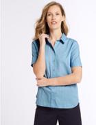 Marks & Spencer Pure Cotton Half Sleeve Shirt Chambray