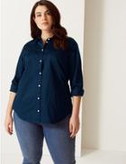 Marks & Spencer Curve Cotton Rich Fuller Bust Shirt Navy
