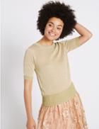 Marks & Spencer Sparkly Round Neck Short Sleeve Jumper Copper Rose