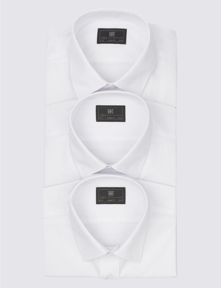 Marks & Spencer 3 Pack Easy Care Short Sleeve Shirts White