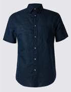 Marks & Spencer Linen Rich Slim Fit Shirt With Pocket Navy