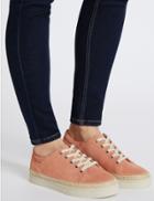 Marks & Spencer Wide Fit Suede Trainers With Stain Away&trade; Dusky Pink