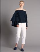 Marks & Spencer Pure Cotton Long Sleeve Bardot Top Ink