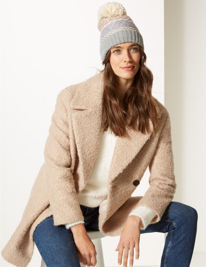 Marks & Spencer Stitched Pom Beanie Hat Lilac