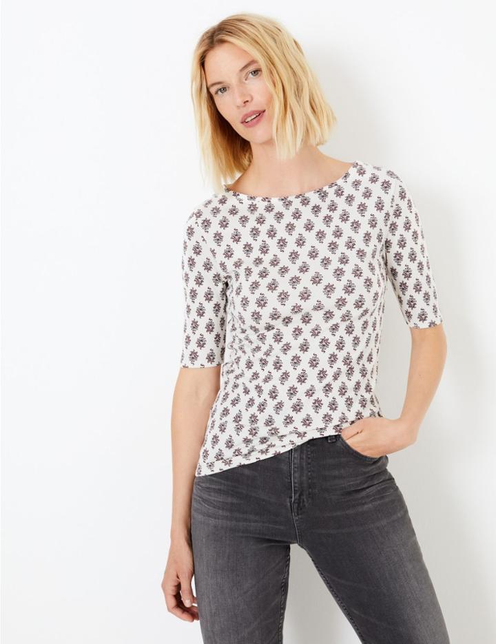 Marks & Spencer Pure Cotton Floral Regular Fit T-shirt Cream Mix