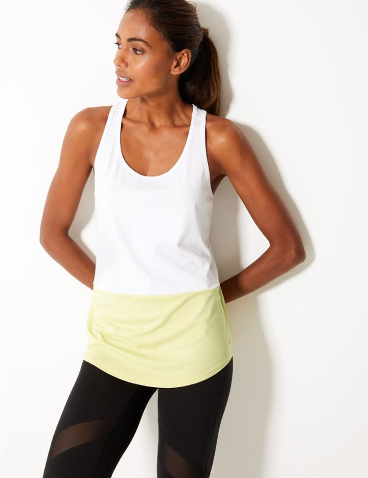 Marks & Spencer Colour Block Loose Sleeveless Vest Top White Mix
