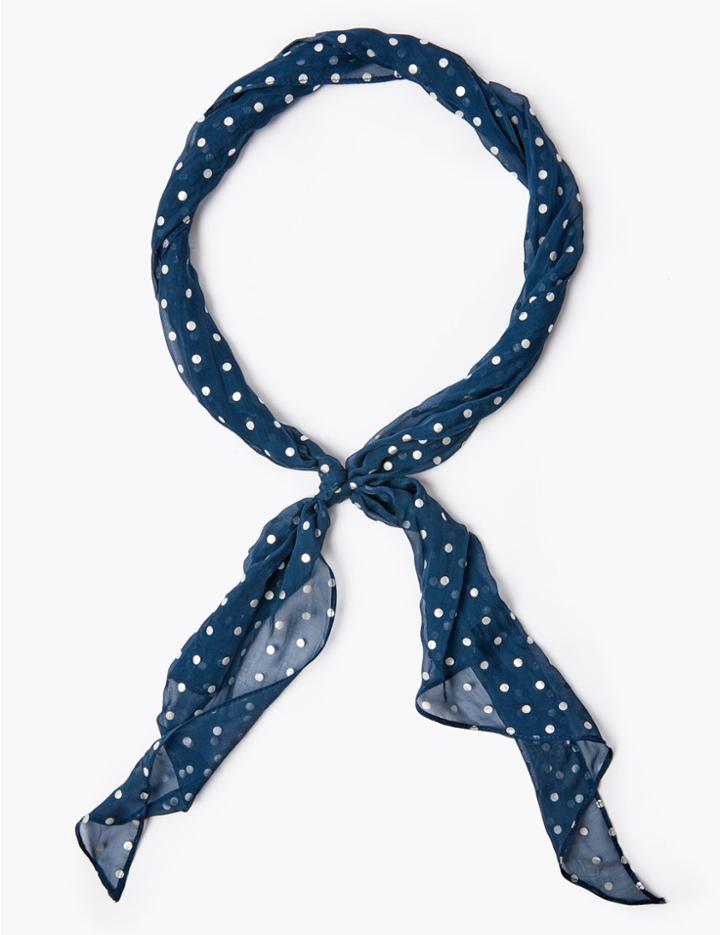Marks & Spencer Pure Silk Polka Dot Skinny Scarf Teal Mix