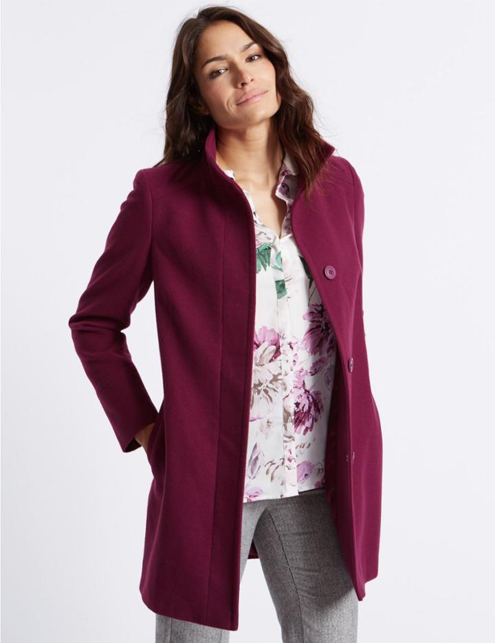Marks & Spencer Funnel Neck Coat Ruby