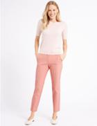 Marks & Spencer Cotton Rich Textured Slim Leg Trousers Soft Pink