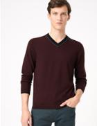 Marks & Spencer Pure Extra Fine Merino Wool V-neck Jumper Burgundy Mix