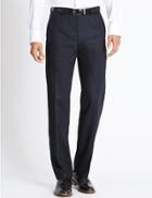 Marks & Spencer Tailored Fit Pure Wool Flat Front Trousers Navy