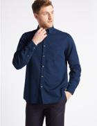 Marks & Spencer Pure Cotton Waffle Shirt With Pocket Dark Indigo