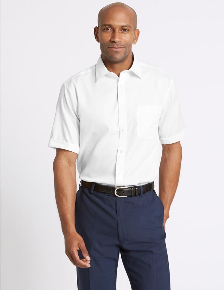Marks & Spencer Pure Cotton Short Sleeve Regular Fit Shirt White