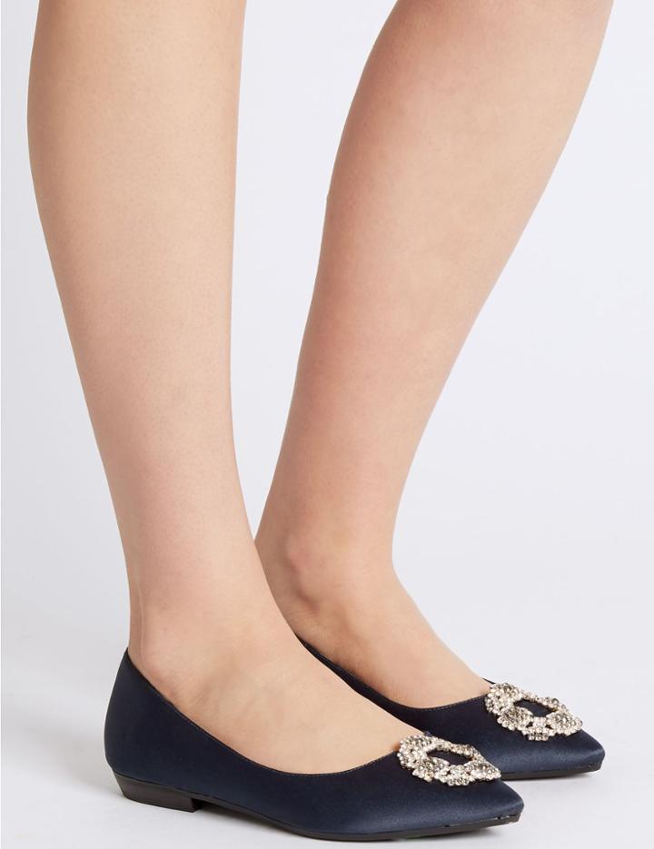 Marks & Spencer Jewel Trim Ballerina Pumps Ink
