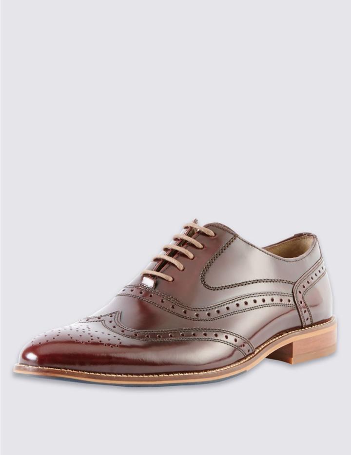 Marks & Spencer Leather Layered Sole Brogue Shoes Burgundy