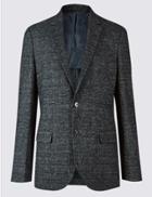 Marks & Spencer Wool Blend Knitted Check Jacket Charcoal