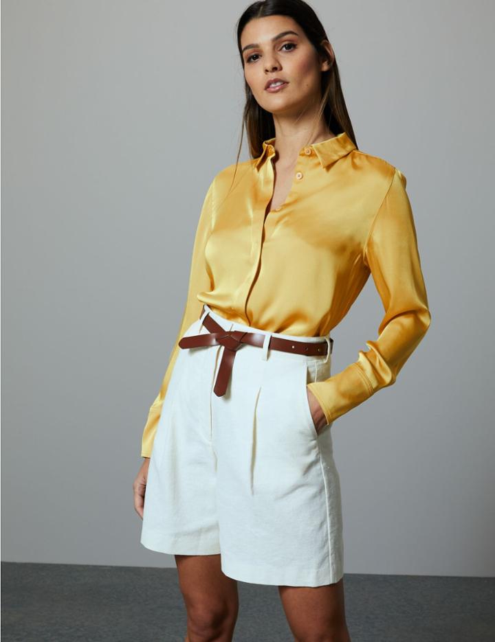 Marks & Spencer Satin Button Detailed Shirt Citrus