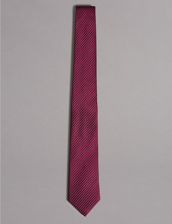 Marks & Spencer Pure Silk Striped Tie Blackcurrant