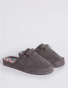 Marks & Spencer Suede Stitch Bow Moccasin Slippers Grey Mix