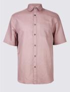 Marks & Spencer Linen Rich Shirt With Pocket Dusky Pink