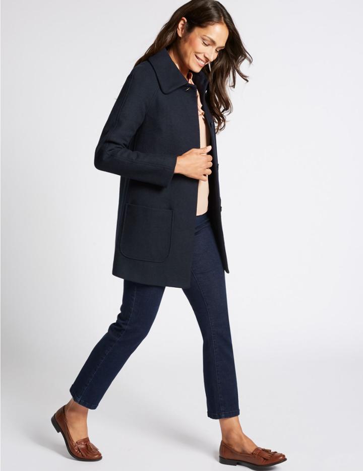 Marks & Spencer Wool Blend Patch Pocket Coat Navy