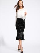 Marks & Spencer Velvet Fishtail Midi Skirt Black