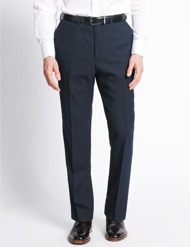 Marks & Spencer Navy Regular Fit Wool Trousers Navy