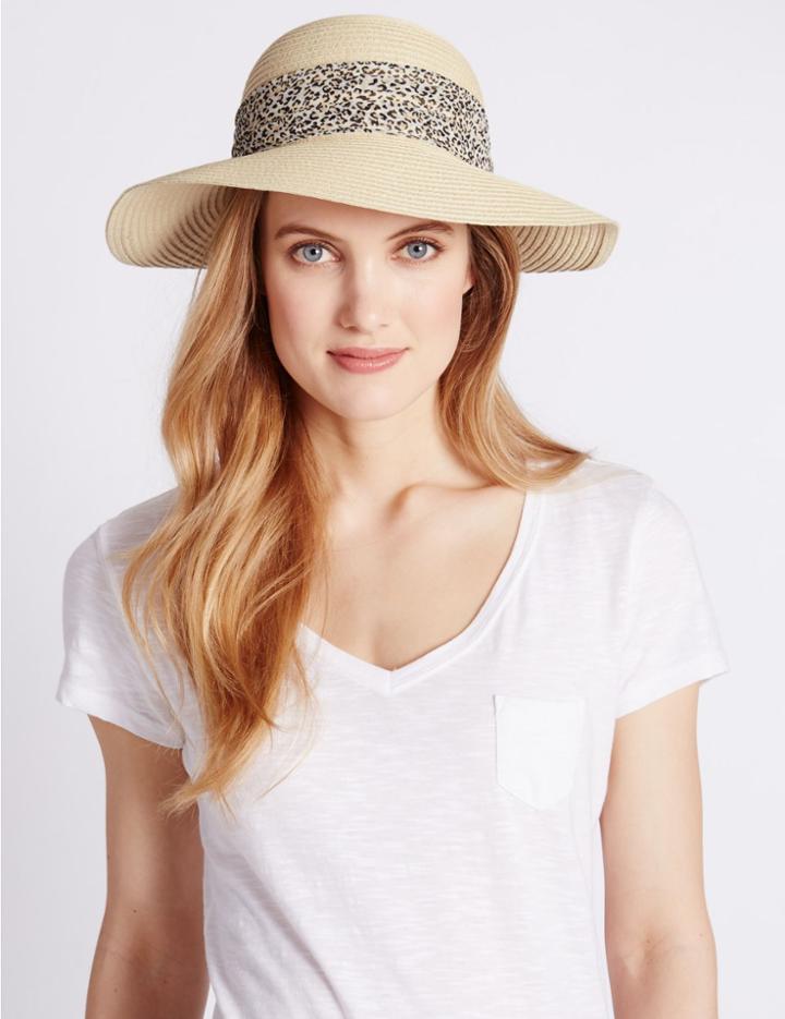 Marks & Spencer Animal Print Scarf Trim Hat Natural Mix