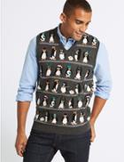 Marks & Spencer Fishing Penguin Christmas Sleeveless Jumper Grey