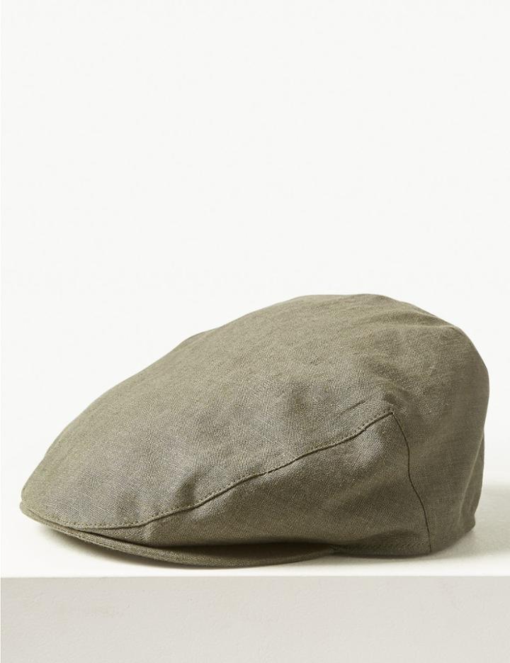 Marks & Spencer Pure Linen Flat Cap Khaki