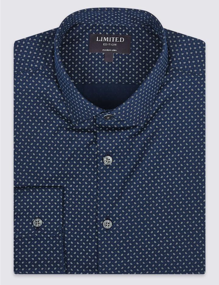 Marks & Spencer Pure Cotton Modern Slim Fit Shirt Dark Midnight