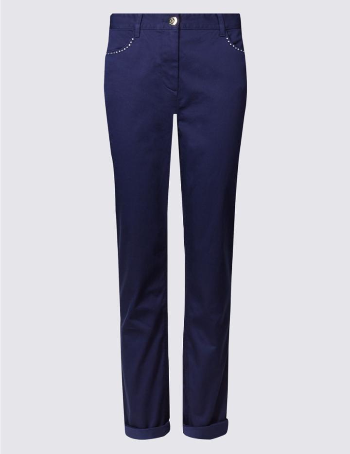 Marks & Spencer Cotton Rich Bling Straight Leg Trousers Navy