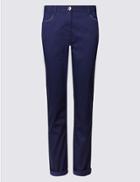 Marks & Spencer Cotton Rich Bling Straight Leg Trousers Navy