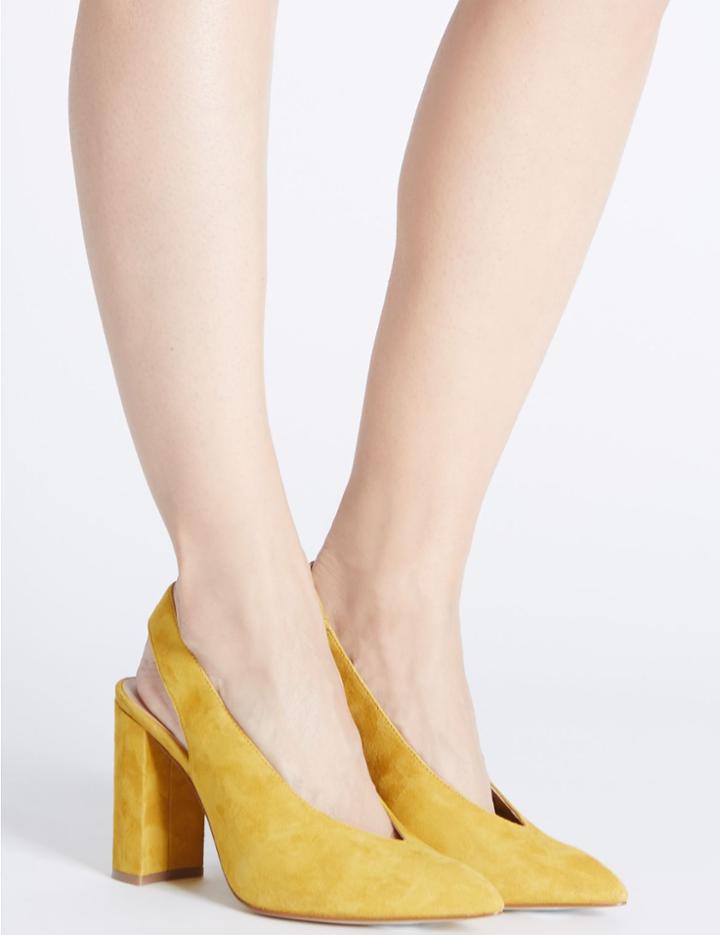 Marks & Spencer Wide Fit Leather Block Slingback Courts Yellow