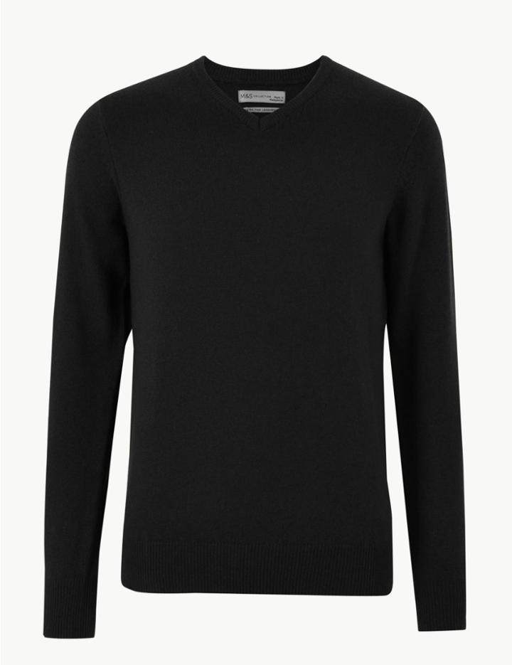 Marks & Spencer Extra Fine Lambswool V-neck Jumper Black
