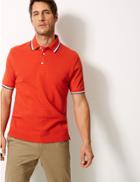 Marks & Spencer Pure Cotton Striped Polo Shirt Chilli