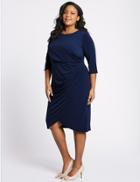 Marks & Spencer Plus Drape Half Sleeve Wrap Midi Dress Navy