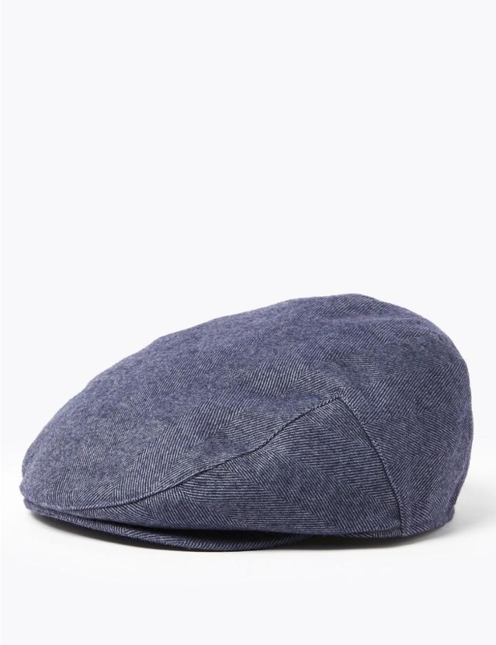 Marks & Spencer Wool Herringbone Flat Cap Black Mix
