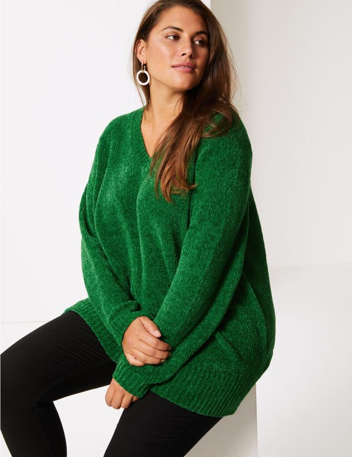 Marks & Spencer Curve Textured V-neck Jumper Green