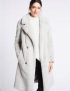 Marks & Spencer Double Breasted Faux Fur Coat Ivory