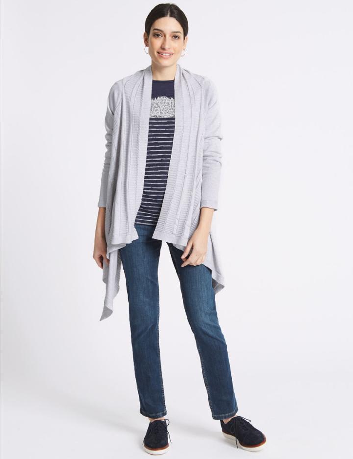 Marks & Spencer Pure Cotton Textured Waterfall Cardigan Grey