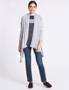 Marks & Spencer Pure Cotton Textured Waterfall Cardigan Grey
