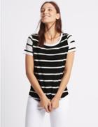 Marks & Spencer Pure Cotton Block Striped T-shirt Black Mix
