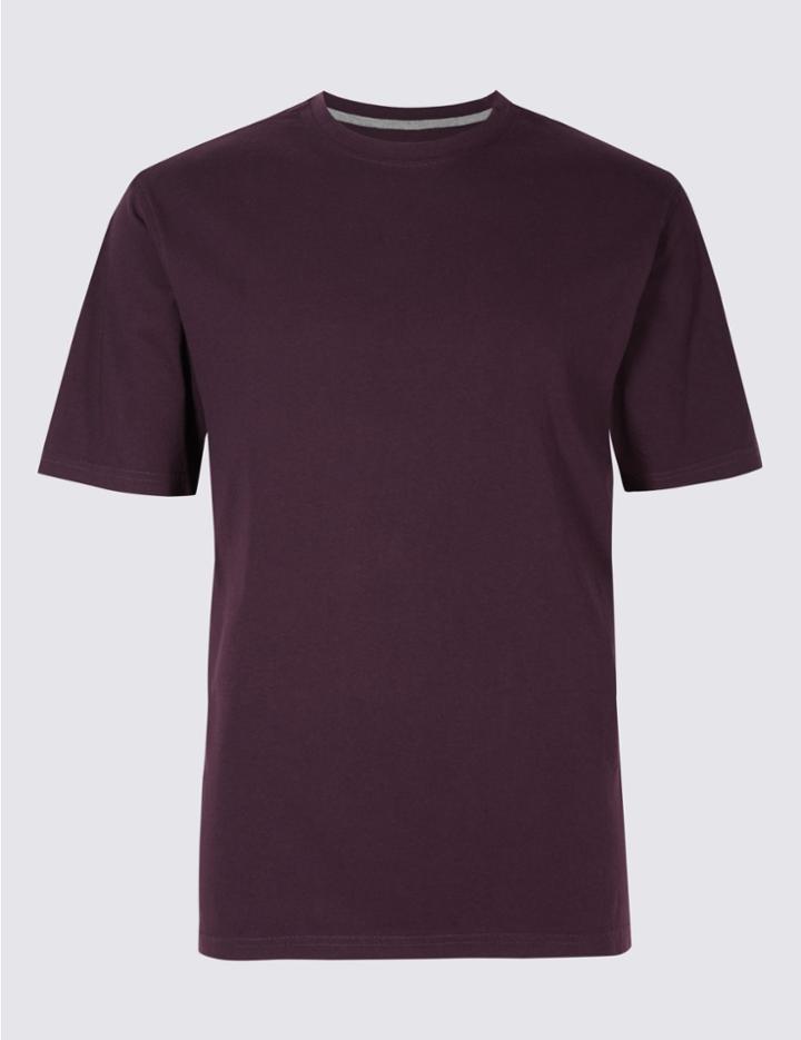 Marks & Spencer Pure Cotton Regular Fit T-shirt With Staynew&trade; Deep Purple