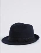 Marks & Spencer Pure Wool Felt Trilby Hat With Stormwear&trade; Navy