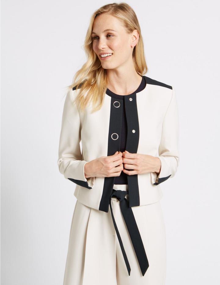 Marks & Spencer Contrast Placket Bomber Jacket Beige Mix
