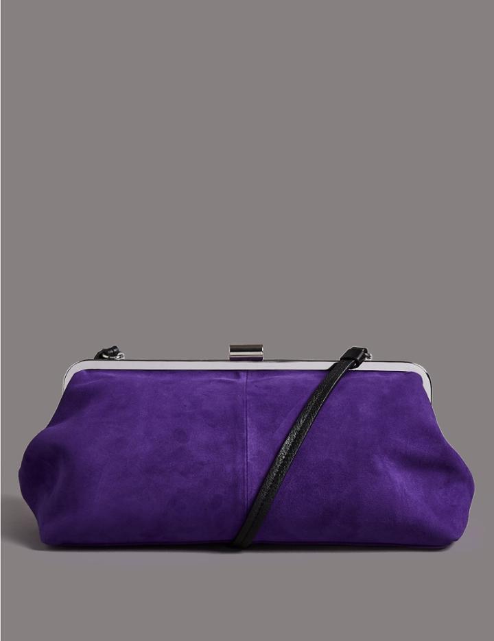 Marks & Spencer Oversized Suede Clutch Bag Electric Purple