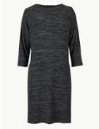 Marks & Spencer Textured Cosy 3/4 Sleeve Shift Dress Charcoal
