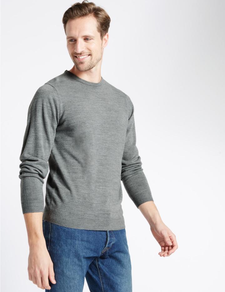 Marks & Spencer Crew Neck Jumper Grey Mix