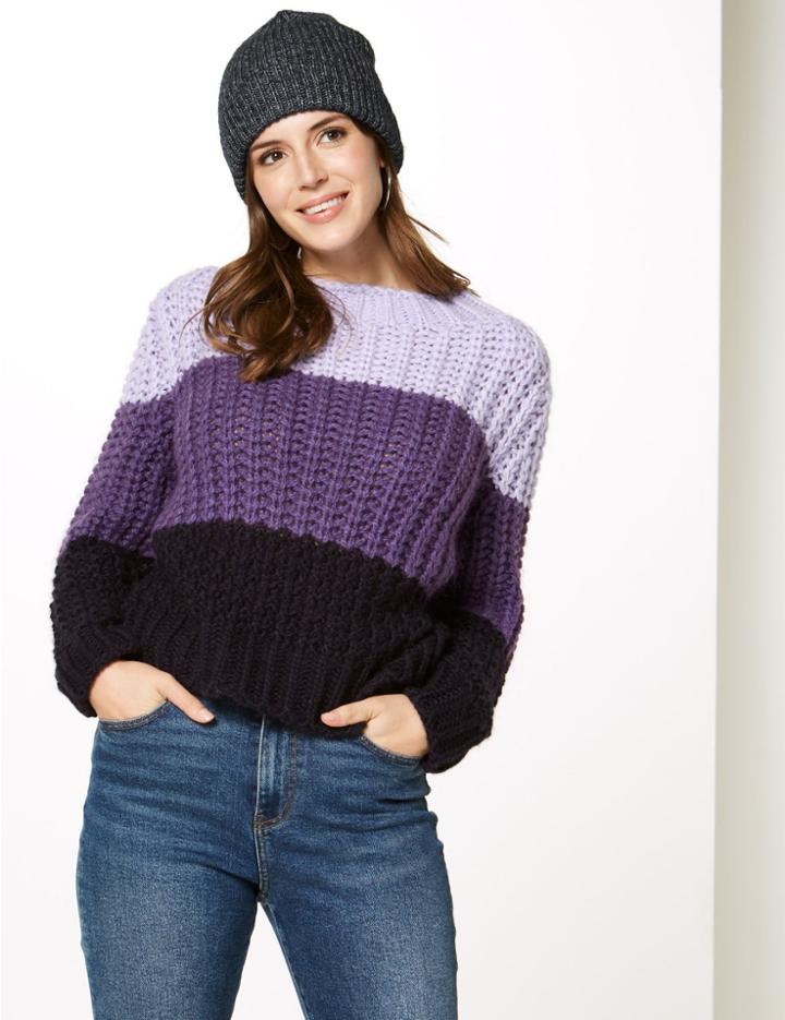 Marks & Spencer Cotton Rich Beanie Hat Navy Mix